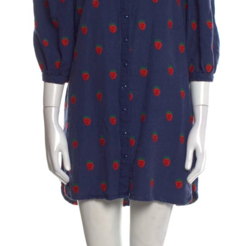 Farm Rio Blue Dress with Red Strawberry Print